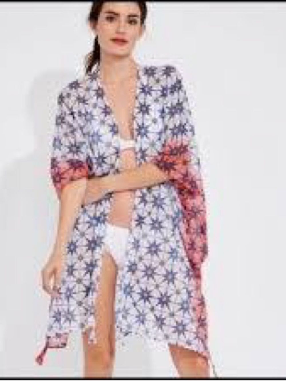 NWT Roberta Roller Rabbit Star Print Open Front Kimono Cover Up O/S